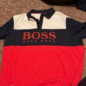 Hugo Boss Red, Black, and White Polo